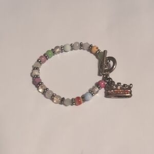 Charming Pink and Green Beaded Bracelet with‎ Princess Crown Charm Toggle Clasp